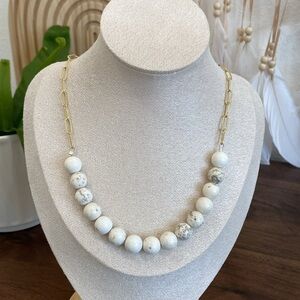 Hespera authentic white turquoise gemstones and gold chain Necklace